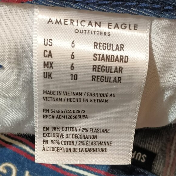 American Eagle Striped Mini Skirt 6 Red White Blue Super Stretch Denim Cut Off - Picture 11 of 12